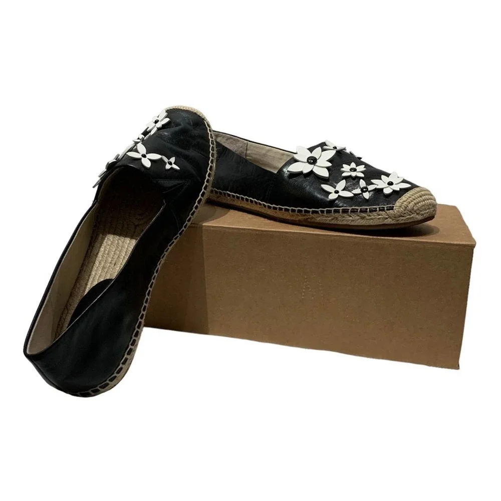 Michael Kors - Lola Espadrille, EUC, size 9.5, black with white flowers